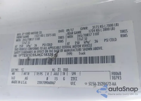 2018 Ford F-150 Xl z USA, uszkodzony, nr VIN 1FTEX1C55JKC18326